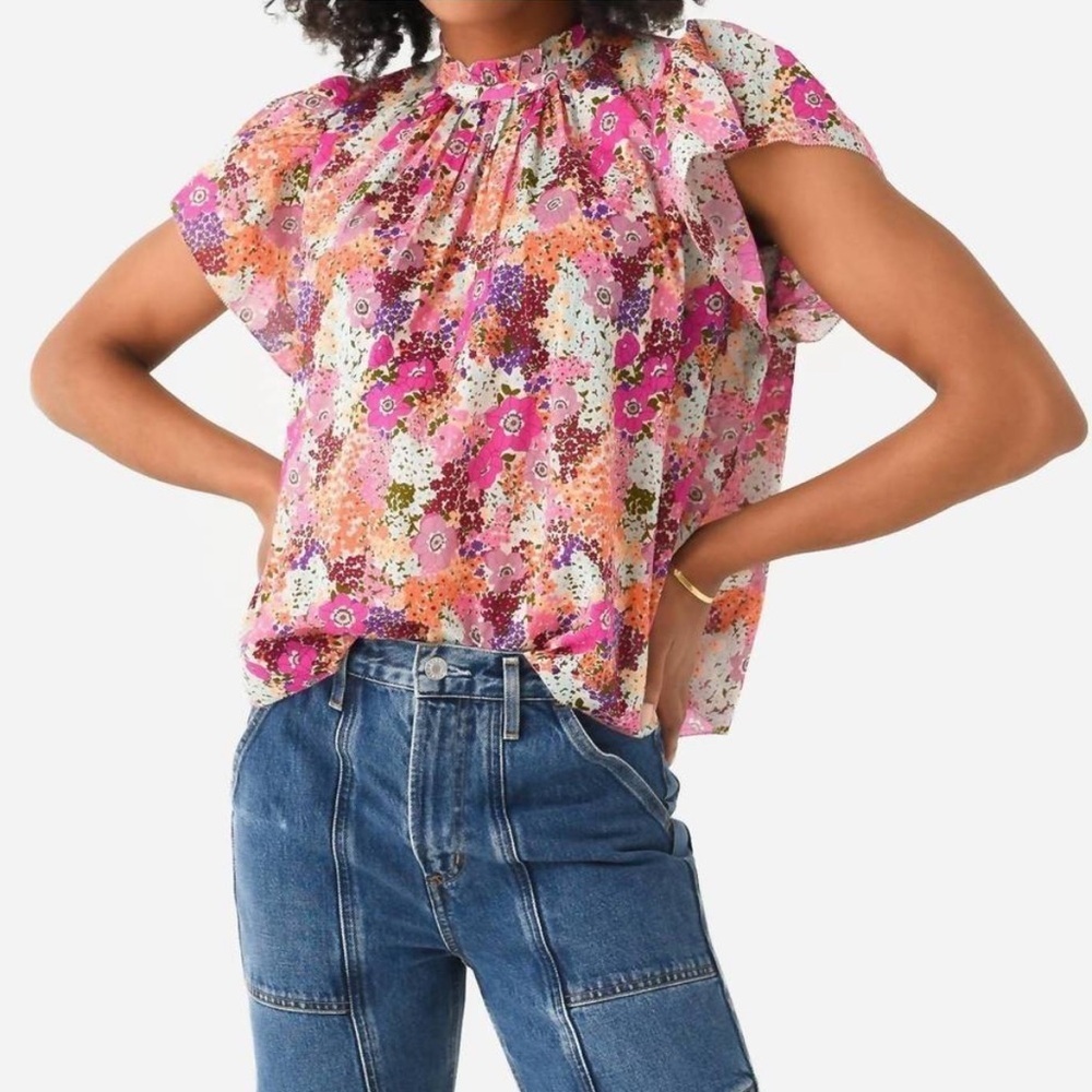 NEW TROVATA carla highneck shirt in young meadow size small NWOT floral blouse
